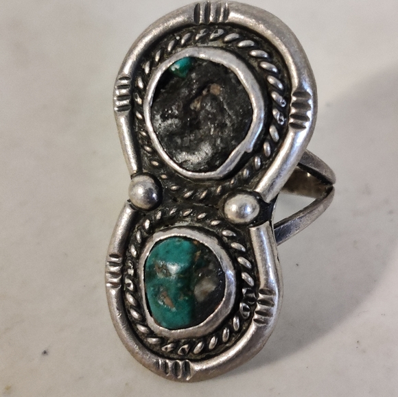 Vintage Navajo NA Ring Sterling Silver Turquoise - Picture 4 of 14